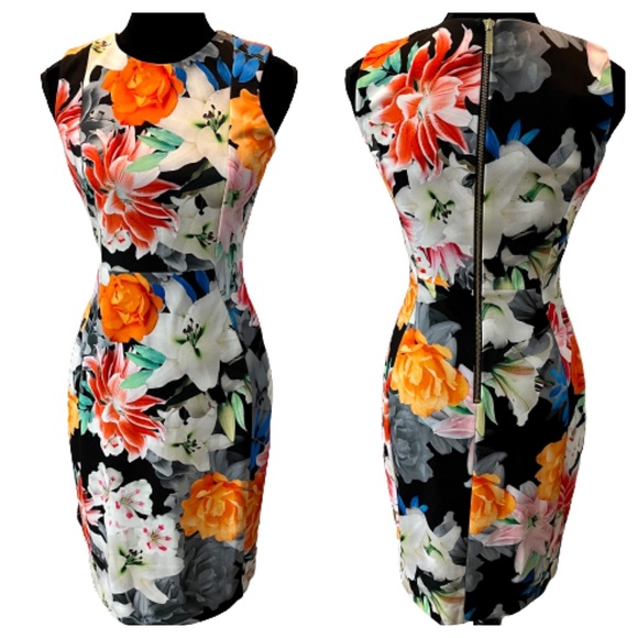 Calvin Klein Lily Floral Black Sleeveless Dress - Picture 2 of 5